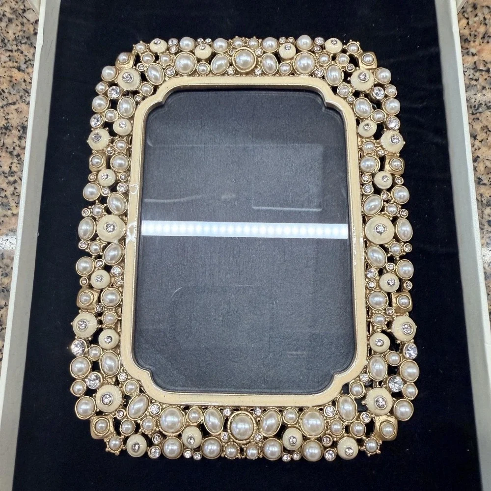 Two's Company Margrit Gold Pearl AustrianCrystal Photo Frame 3.5x5 Wedding Decor